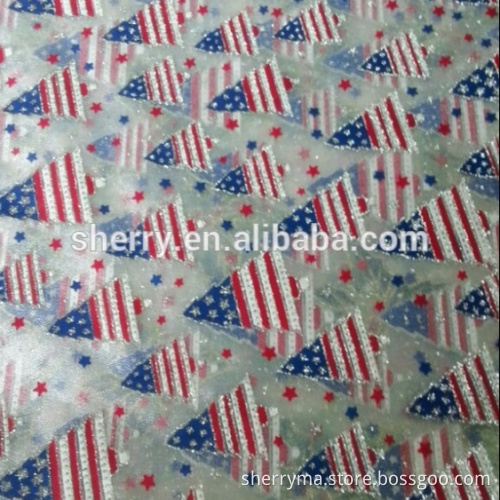 100 Nylon santa claus pattern printed flores de tela metallic organza christmas fabric for garment